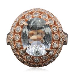 14KT Rose Gold 4.00ct Aquamarine and Diamond Ring