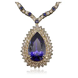 14KT and 18KT Yellow Gold 23.14ct Tanzanite, Sapphire and Diamond Necklace