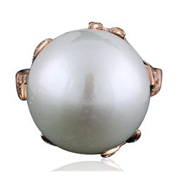 14KT Rose Gold Pearl and Diamond Ring