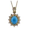 Image 1 : 14KT Yellow Gold 3.10ct Turquoise and Diamond Pendant With Chain