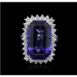 14KT White Gold GIA Certified 22.54ct Tanzanite and Diamond Ring