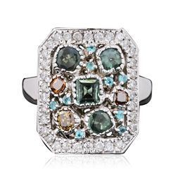 14KT White Gold 1.21ctw Alexandrite, Paraiba and Diamond Ring