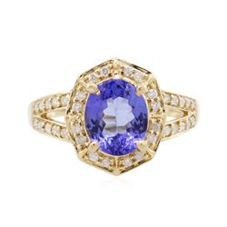 14KT Yellow Gold 1.85ct Tanzanite and Diamond Ring