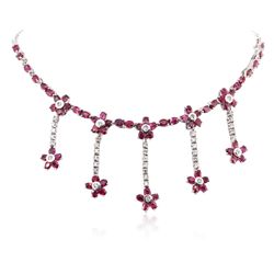 14KT White Gold 9.80ctw Ruby and Diamond Necklace