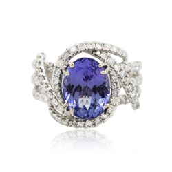 18KT White Gold 3.36ct Tanzanite and Diamond Ring