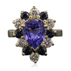 14KT Yellow Gold 3.36ct Tanzanite, Sapphire and Diamond Ring