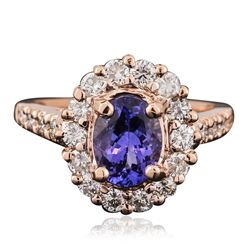 14KT Rose Gold 1.64ct Tanzanite and Diamond Ring