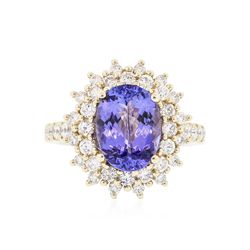 14KT Yellow Gold 3.28ct Tanzanite and Diamond Ring