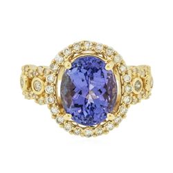 14KT Yellow Gold 3.79ct Tanzanite and Diamond Ring