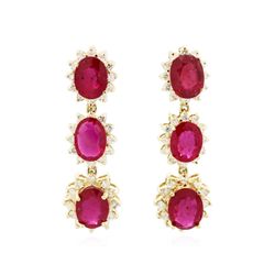 14KT Yellow Gold 13.98ctw Ruby and Diamond Earrings