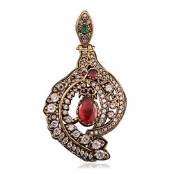 Silver and Gold 0.72ct Red Crystal, Ruby, Emerald and Cubic Zirconia Pendant