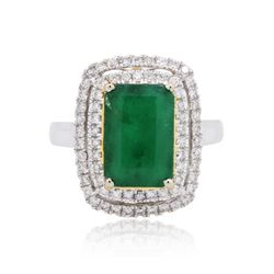 14KT Two-Tone Gold 3.40ct Emerald and Diamond Ring