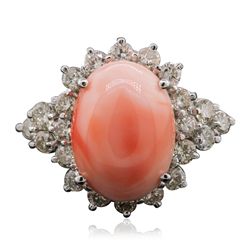 14KT White Gold 8.26ct Pink Coral and Diamond Ring