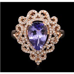 14KT Rose Gold 1.79ct Tanzanite and Diamond Ring