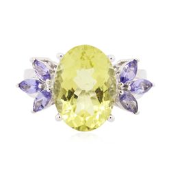 10KT White Gold 6.00ct Lemon Quartz and Tanzanite Ring