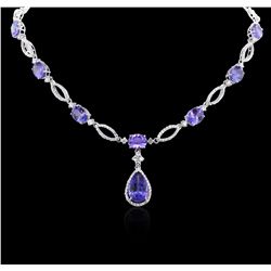 14KT White Gold 27.20ctw Tanzanite and Diamond Necklace