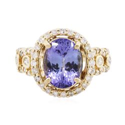 14KT Yellow Gold 3.43ct Tanzanite and Diamond Ring