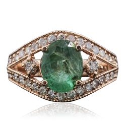 14KT Rose Gold 2.01ct Emerald and Diamond Ring