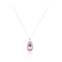 14KT Rose Gold 19.54ct Kunzite and Diamond Pendant With Chain