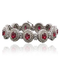 14KT White Gold 10.89ctw Ruby and Diamond Bracelet