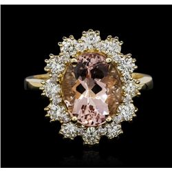 14KT Yellow Gold 3.24ct Morganite and Diamond Ring