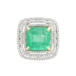 14KT Two-Tone Gold 9.56ct Emerald and Diamond Ring