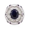 Image 1 : 14KT White Gold 9.01ctw Sapphire and Diamond Ring