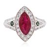 Image 1 : 14KT White Gold 1.78ct Ruby, Tourmaline and Diamond Ring