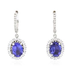 14KT White Gold 3.70ctw Tanzanite and Diamond Earrings