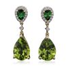 Image 1 : 14KT Yellow Gold 7.97ctw Peridot, Tsavorite and Diamond Earrings