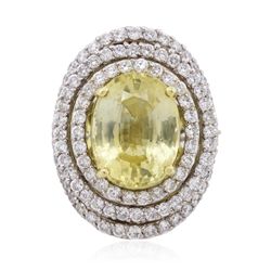 18KT Two-Tone Gold GIA Certified 12.47ct Yellow Sapphire and Diamond Ring