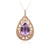 Image 2 : 14KT Rose Gold 9.99ct Amethyst and Diamond Pendant With Chain