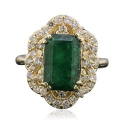 14KT Yellow Gold 3.44ct Emerald and Diamond Ring