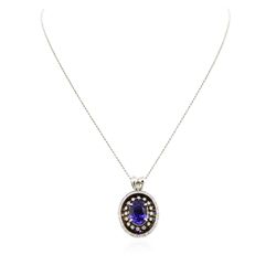 14KT White Gold 9.75ct Tanzanite and Diamond Pendant With Chain