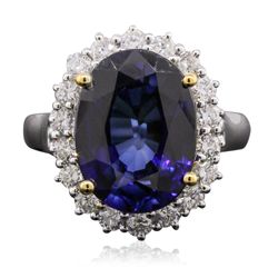 14KT Two-Tone Gold 6.57ct Tanzanite and Diamond Ring