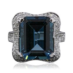 14KT White Gold 16.86ct Blue Topaz and Diamond Ring