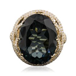 14KT Yellow Gold 20.72ct Blue Topaz and Diamond Ring