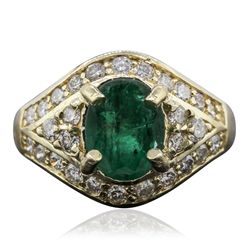 14KT Yellow Gold 2.01ct Emerald and Diamond Ring