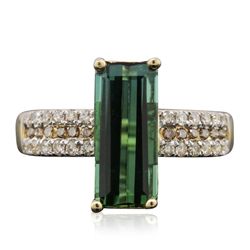 14KT Yellow Gold 2.45ct Green Tourmaline and Diamond Ring