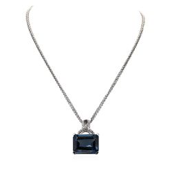 14KT White Gold 50.96ct Topaz and Diamond Pendant With Chain