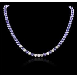 14KT White Gold 49.64ctw Tanzanite and Diamond Necklace