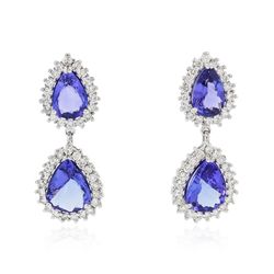 14KT White Gold 11.00ctw Tanzanite and Diamond Earrings