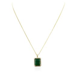 14KT Yellow Gold 9.14ct Emerald and Diamond Pendant With Chain