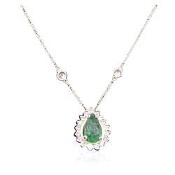 14KT White Gold 1.55ct Emerald and Diamond Necklace