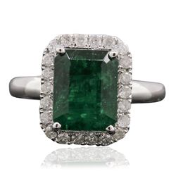 14KT White Gold 3.50ct Emerald and Diamond Ring