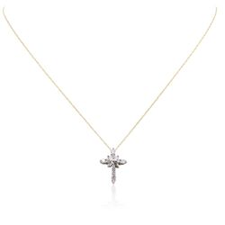 10KT Yellow Gold 0.50ctw Diamond Cross Pendant With Chain