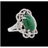 Image 2 : 18KT White Gold 4.72ct Green Opal and Diamond Ring
