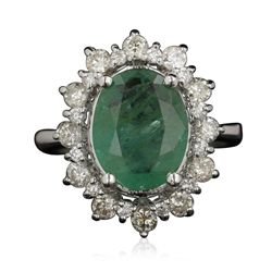 14KT White Gold 3.18ct Emerald and Diamond Ring