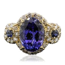 14KT Yellow Gold 4.01ct Tanzanite, Sapphire and Diamond Ring