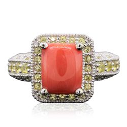 14KT White Gold 3.03ct Coral and Sapphire Ring